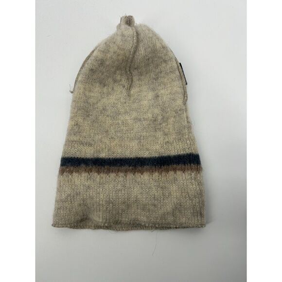 Vintage Icelandic Pure New Wool Knit Beige Brown Blue Striped Iceland Winter Hat - Picture 5 of 6